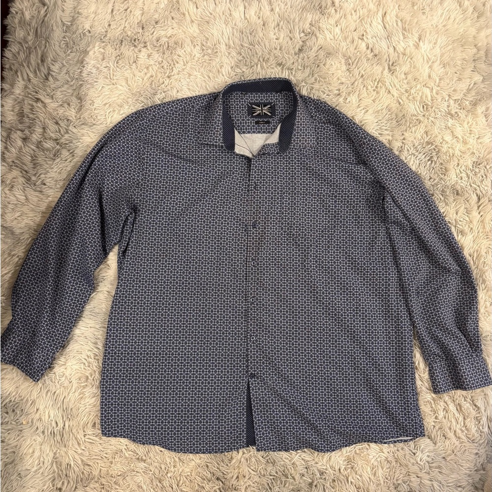 Men's Navy Patterned Casual Button Down Shirt